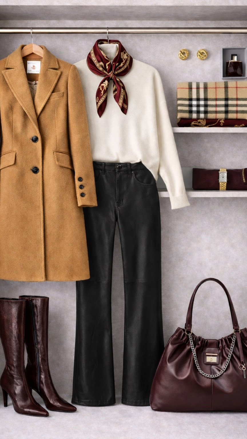 All-Day Chic ✨
One outfit, endless possibilities! From work to happy hour, this look does it all.

The outfit:
Camel coat + cream turtleneck + leather pants + burgundy boots + Burberry scarf

Why it works:
Timeless pieces that transition seamlessly through your day. The camel coat is always polished. Leather pants look sophisticated (but feel comfortable!). Burgundy boots add rich color. Burberry scarf = instant luxury.

Pro tip: Build your wardrobe around versatile classics that work from 9-to-9. Quality over quantity!

Perfect for work, meetings, errands, lunch dates, shopping, happy hour, or dinner!

#LTK #LTKstyletip #LTKworkwear #LTKfindsunder200 #LTKshoecrush #CamelCoat #LeatherPants #BurberryScarf #VersatileStyle #WorkToWeekend #OOTD
