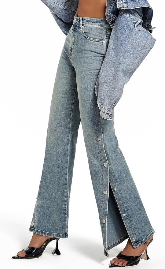 Womens Jeans Hig Waisted Straight Leg Loose Stretchy Tummy Control Trendy Side Slit Jeans for Wom... | Amazon (US)