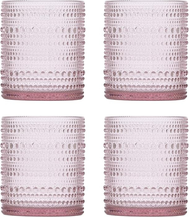 Fortessa Jupiter Beaded Hobnail Glass, 10 Ounce Double Old Fashioned (Set of 4), Pink | Amazon (US)