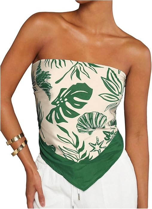 Floerns Women's Graphic Print Tie Back Strapless Bandana Tube Top | Amazon (US)