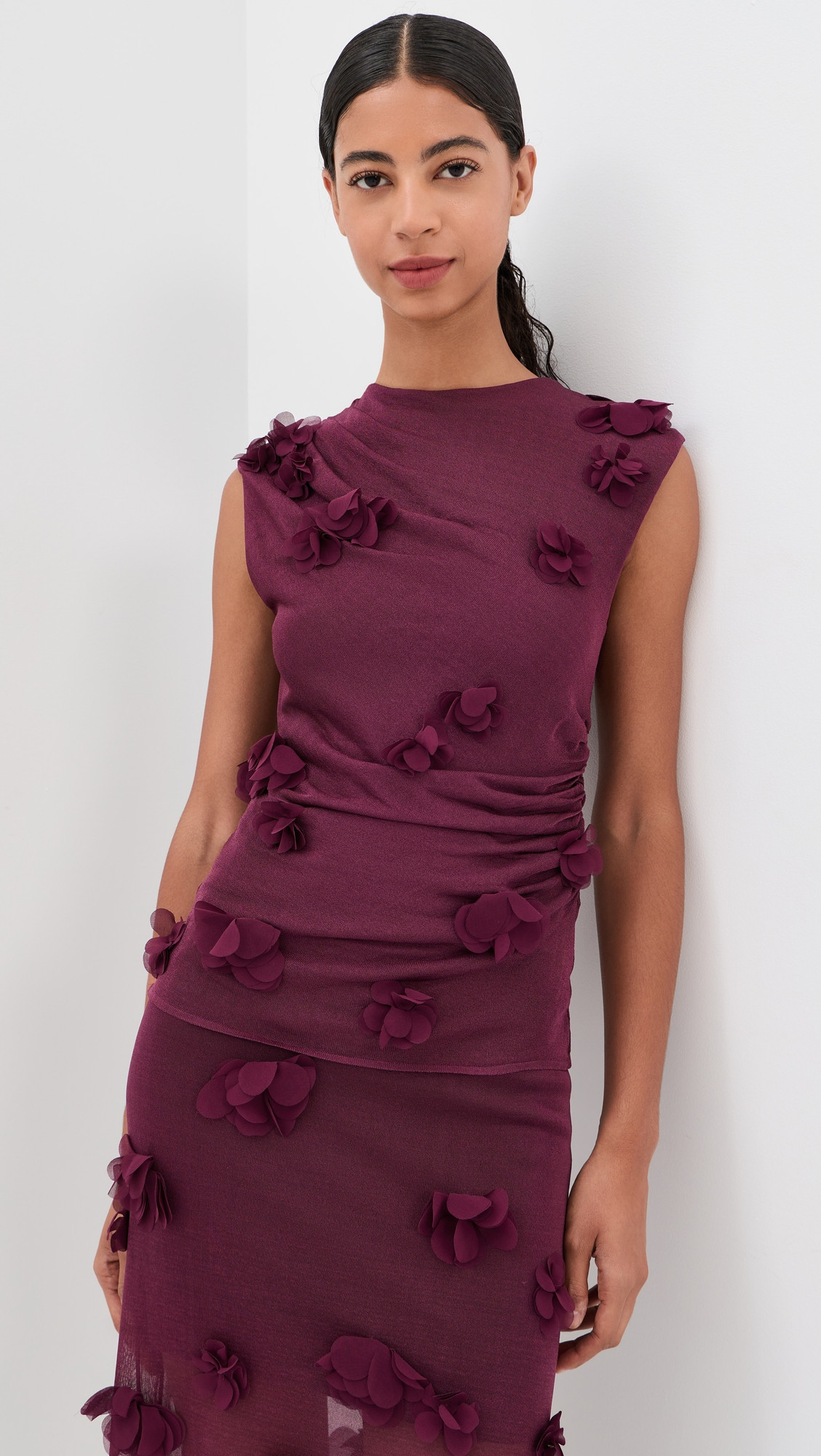 SIMKHAI Tessa Floral Applique Top Fig XL | Shopbop