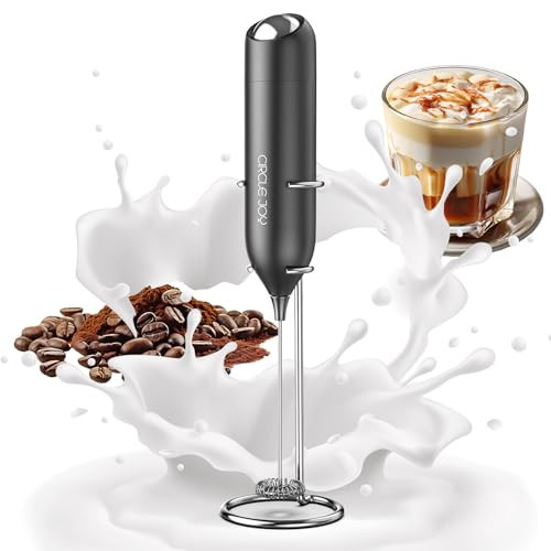 CIRCLE JOY Milk Frother Hanheld with Stand, Electric Coffee Frother, Battery Operated Hand Frother Wand Drink Mixer Mini Foamer for Matcha Lattes Cappuccino, Kitchen Gifts, Black | Amazon (US)