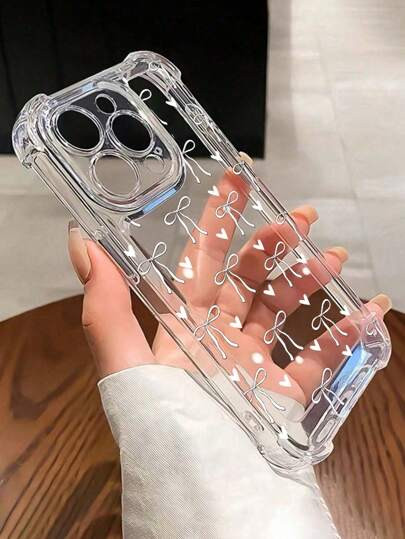 Cute Bow & Heart Design Transparent Phone Case, With Shockproof Corners, Compatible With Iphone 1... | SHEIN