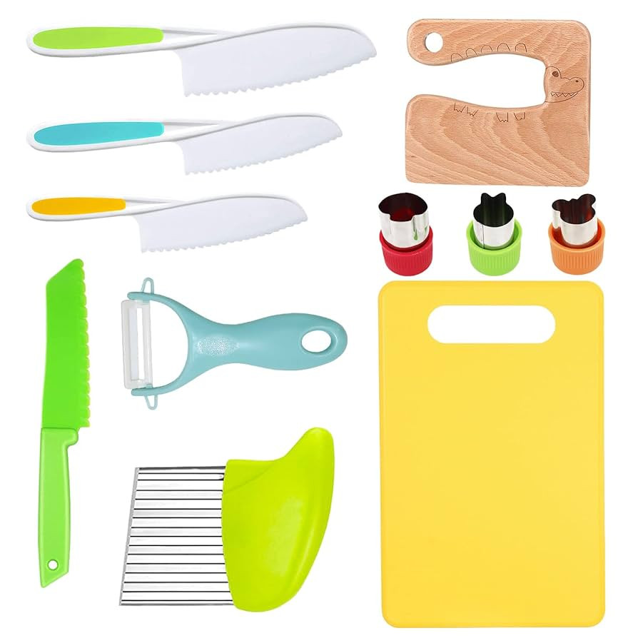 RISICULIS 11 Pieces Wooden Kids Kitchen Knife, Kids Kitchen Set Include Wood Knife, Serrated Edge... | Amazon (US)