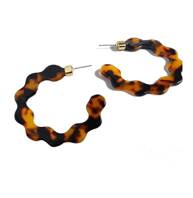 Tiande Acrylic Wave Hoop Earrings Mottled Resin Earrings Open Circle Statement Stud Earrings Wome... | Amazon (US)