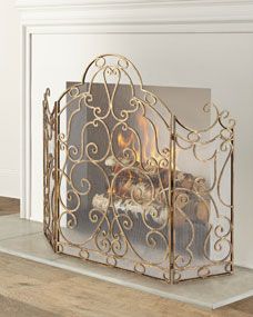 Three-Panel Scroll Iron Fireplace Screen | Horchow