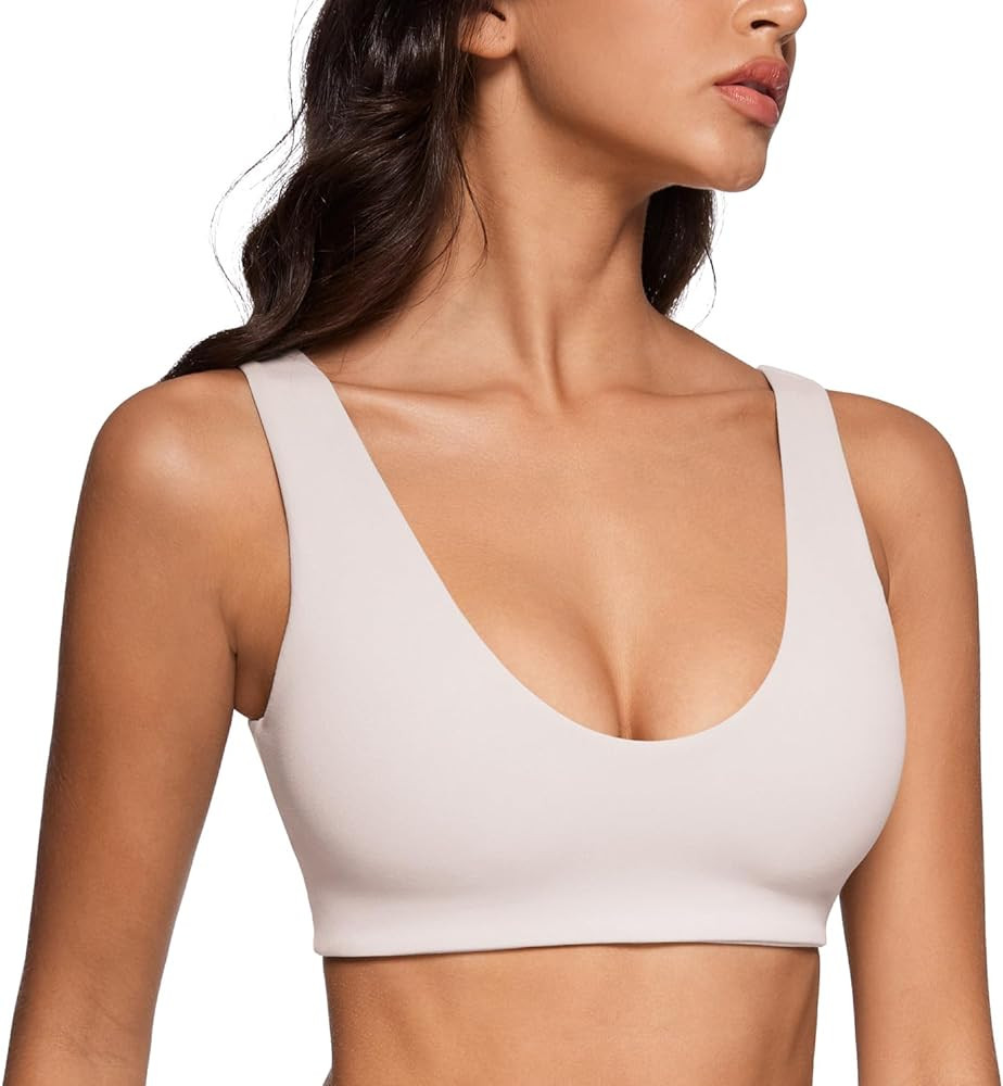 Womens U-Neck Sports Bra Padded U Back Medium Impact Fitness Yoga Bar Workout Crop Top with Built... | Amazon (US)