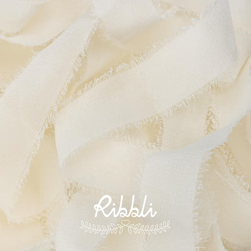 Ribbli Ivory Ribbon 1 Inch x 3 Rolls Total 24 Yards Ivory Handmade Fringe Chiffon Silk Ribbon for... | Amazon (US)