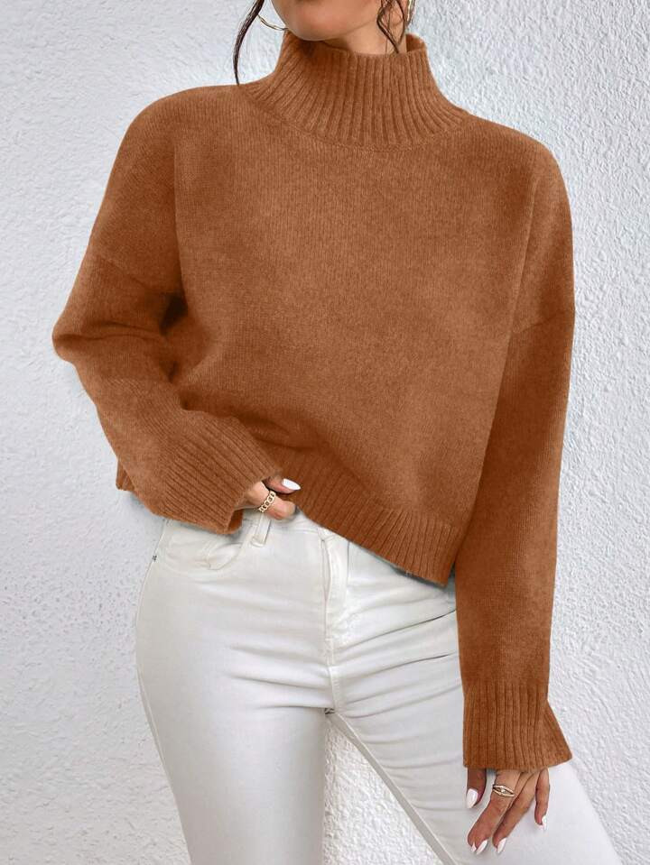 SHEIN LUNE High Neck Drop Shoulder Sweater | SHEIN