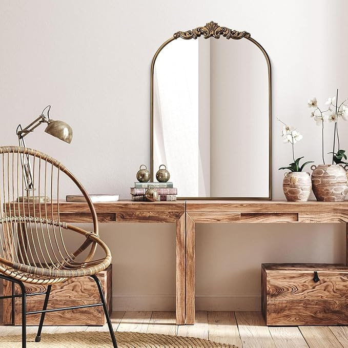 Vintage Baroque Gold Arched Mirror 24" x 36", Ornate Antique Wall Mirror with Metal Frame, Elegan... | Amazon (US)