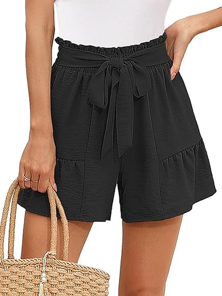 Heymoments Women's Wide Leg Shorts Without Pockets Lightweight High Waisted Adjustable Tie Knot L... | Amazon (US)