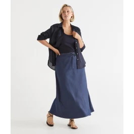 Chambray Drawstring Midi Skirt | Sussan