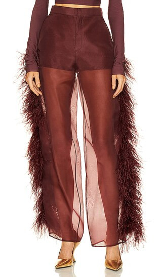 Organza High Waisted Trouser W Ostrich in Merlot | Revolve Clothing (Global)