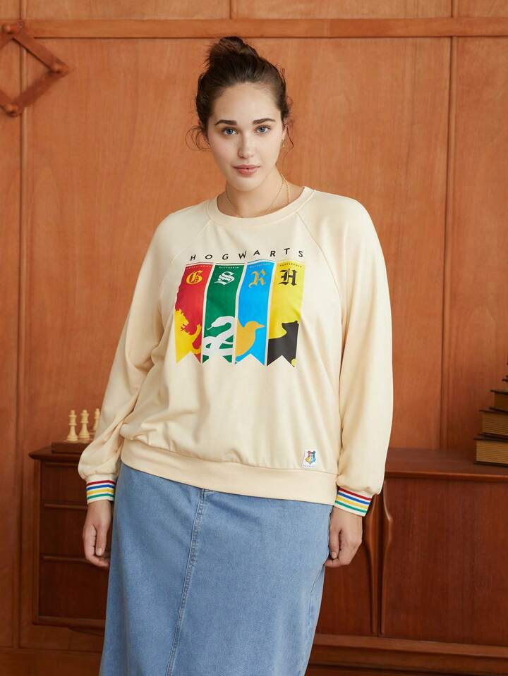 HARRY POTTER X SHEIN Plus Letter Graphic Raglan Sleeve Sweatshirt | SHEIN