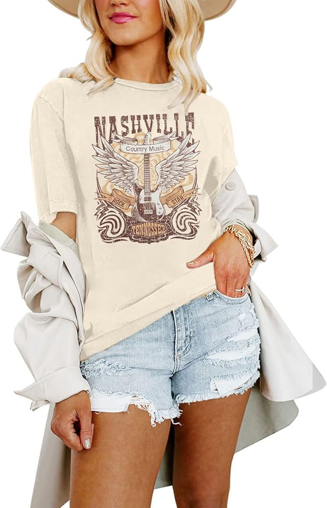 Women's Oversized Country Music Shirts Nashville Concert Outfit Casual Rock Band Tshirt Vintage G... | Amazon (US)