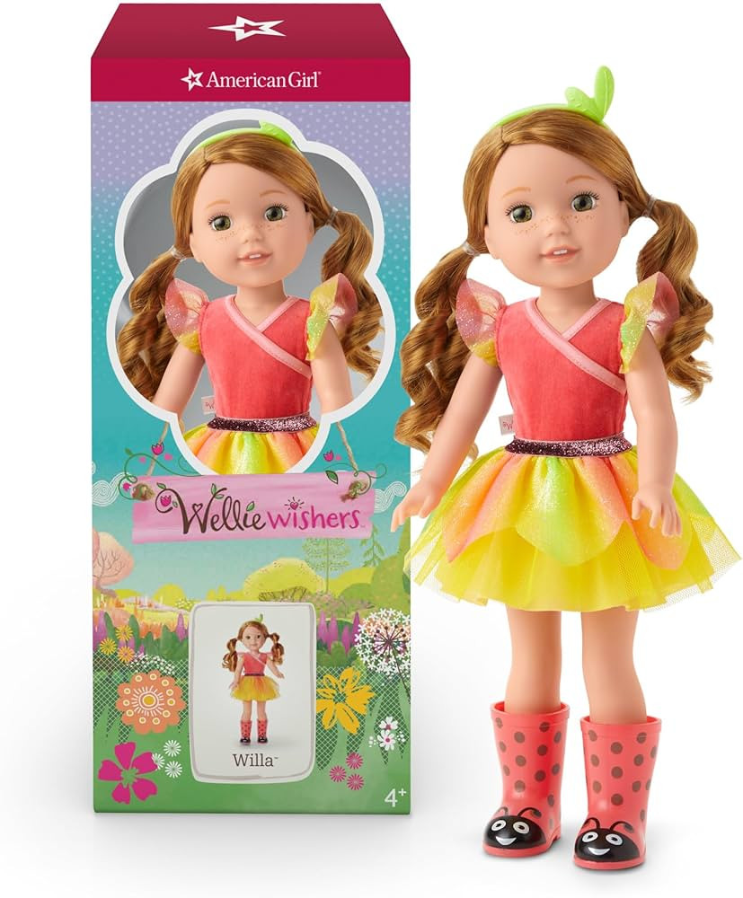 American Girl WellieWishers 14.5-inch Willa Doll with Coral Leotard, Mesh Skirt, Headband, and Bo... | Amazon (US)