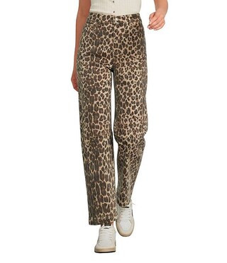 Leopard Print Denim Barrel Jeans | Dillard's