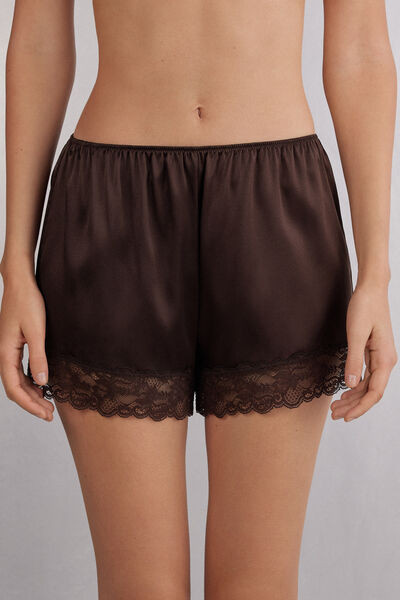 Intimissimi Lace Trim Silk Shorts Woman Brown Size L | Intimissimi (US)