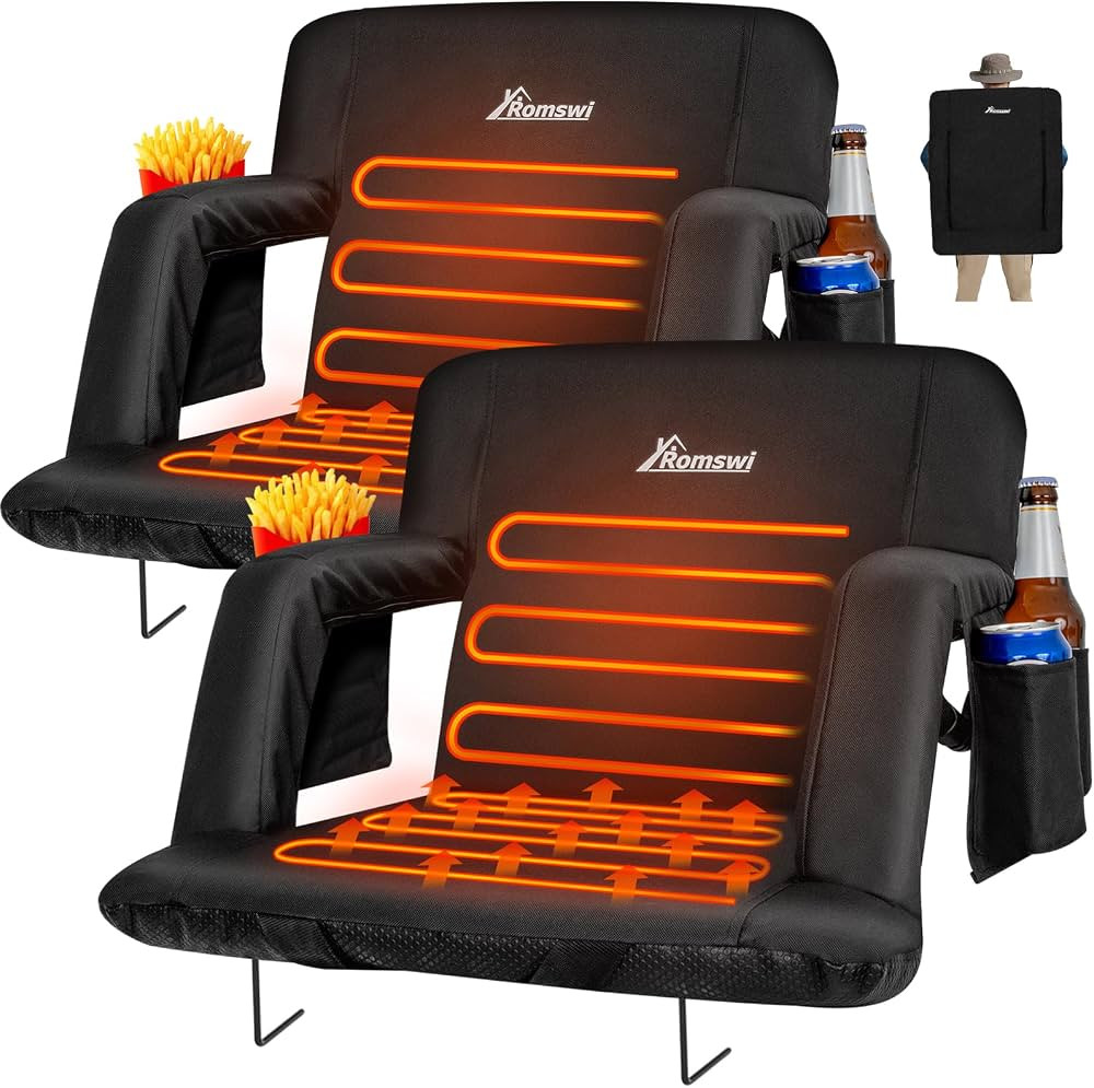 Romswi 2PK 25in Extra Wide Dual-Zone Heated Stadium Chairs for Bleachers with Back Support,3-Leve... | Amazon (US)