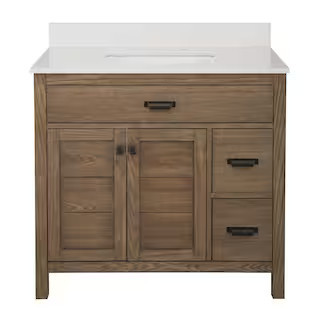 Stanhope 37 in. W x 22 in. D Vanity in Reclaimed Oak with Engineered Stone Vanity Top in Crystal ... | The Home Depot