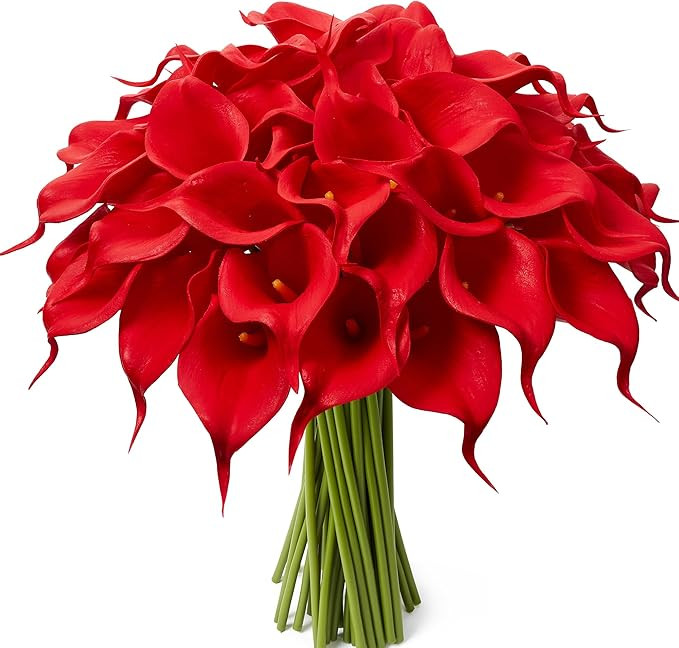 Sahoottie 24 Pcs Red Artificial Calla Lily Flowers Fake Red Silk Flowers Real Touch for Wedding B... | Amazon (US)