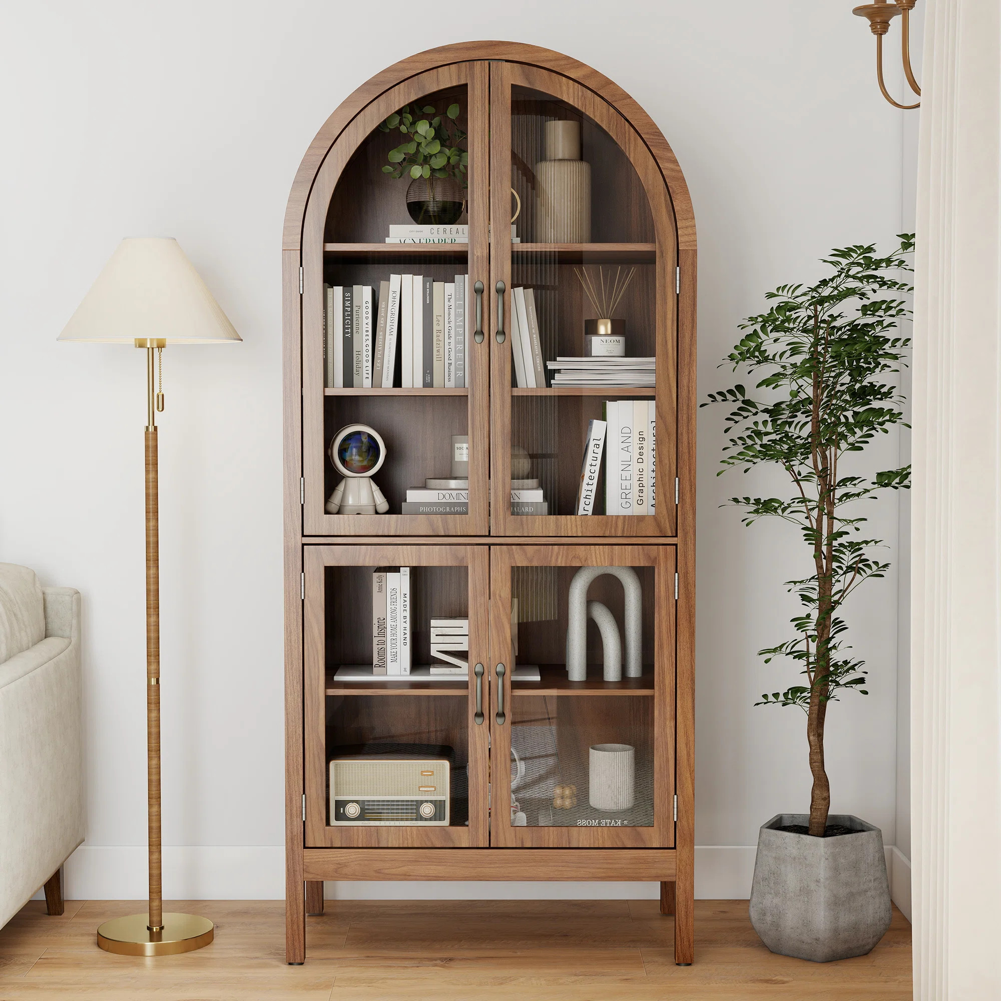Arched Display Cabinet With Acrylic Glass Doors, Modern 5-tier Storage Bookcase For Living Room, ... | Wayfair North America