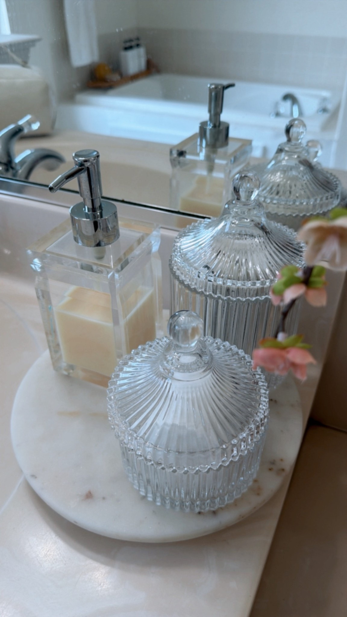 Glass containers to store your every day bathroom essentials
#amazonhome #fluted #glasscontainer #bathroom #organization

#LTKHome #LTKU