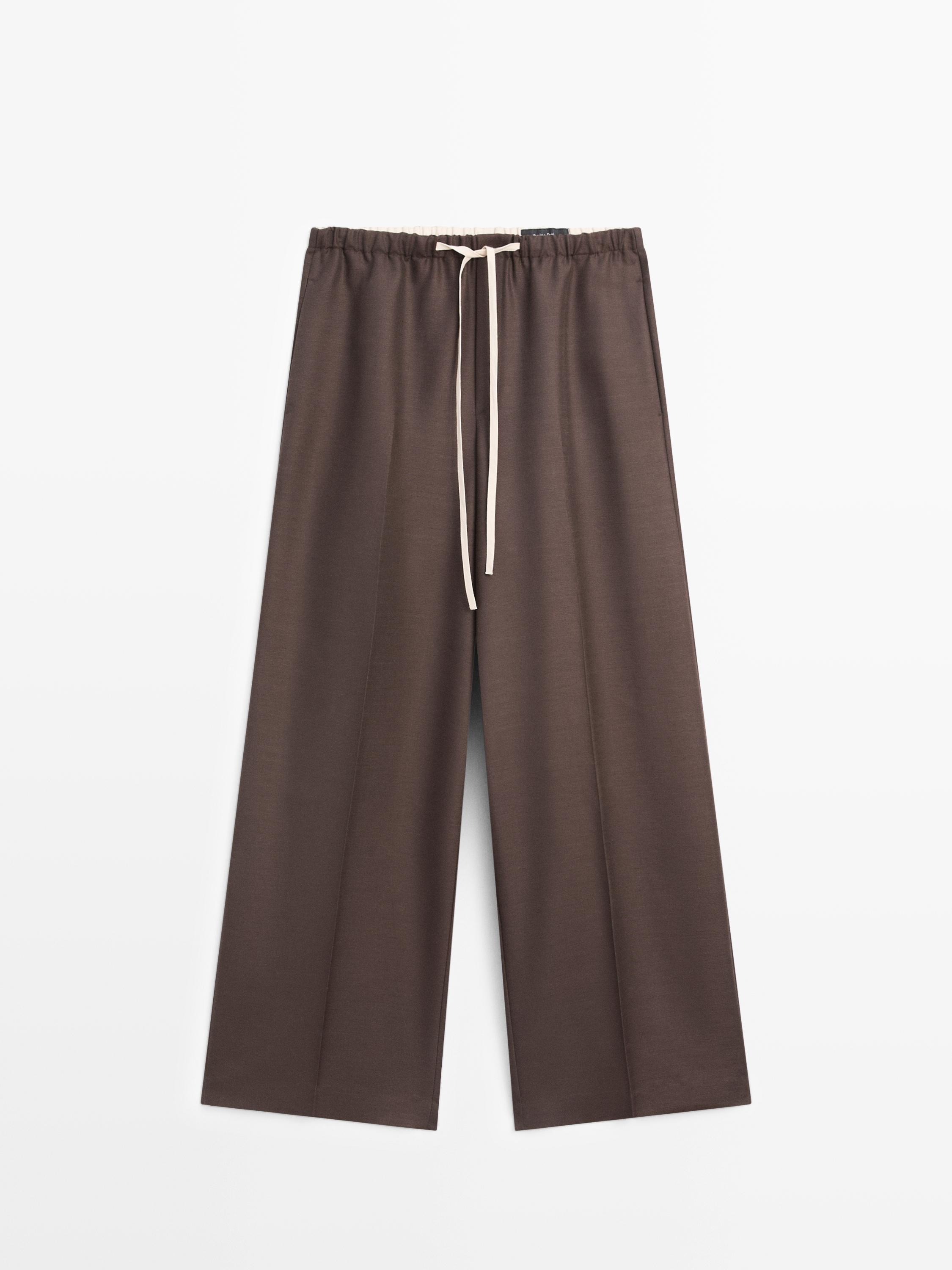Wool blend contrast drawstring trousers | Massimo Dutti UK