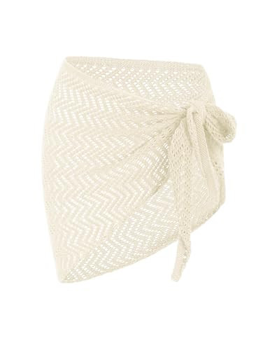 ZAFUL Sarong Coverups for Women Zig Zag Crochet Openwork Tie Side Bathing Suit Cover Up Mini Skirt (2-Apricot, One Size) | Amazon (US)