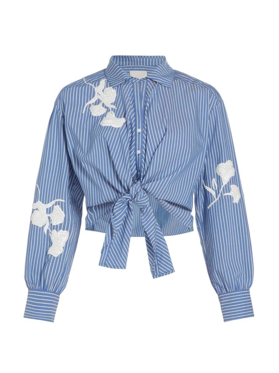 Marianna Stripe Embroidered Tie Blouse | Saks Fifth Avenue