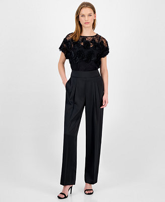 Anne Klein Petite Satin High-Rise Wide-Leg Pants - Macy's | Macy's