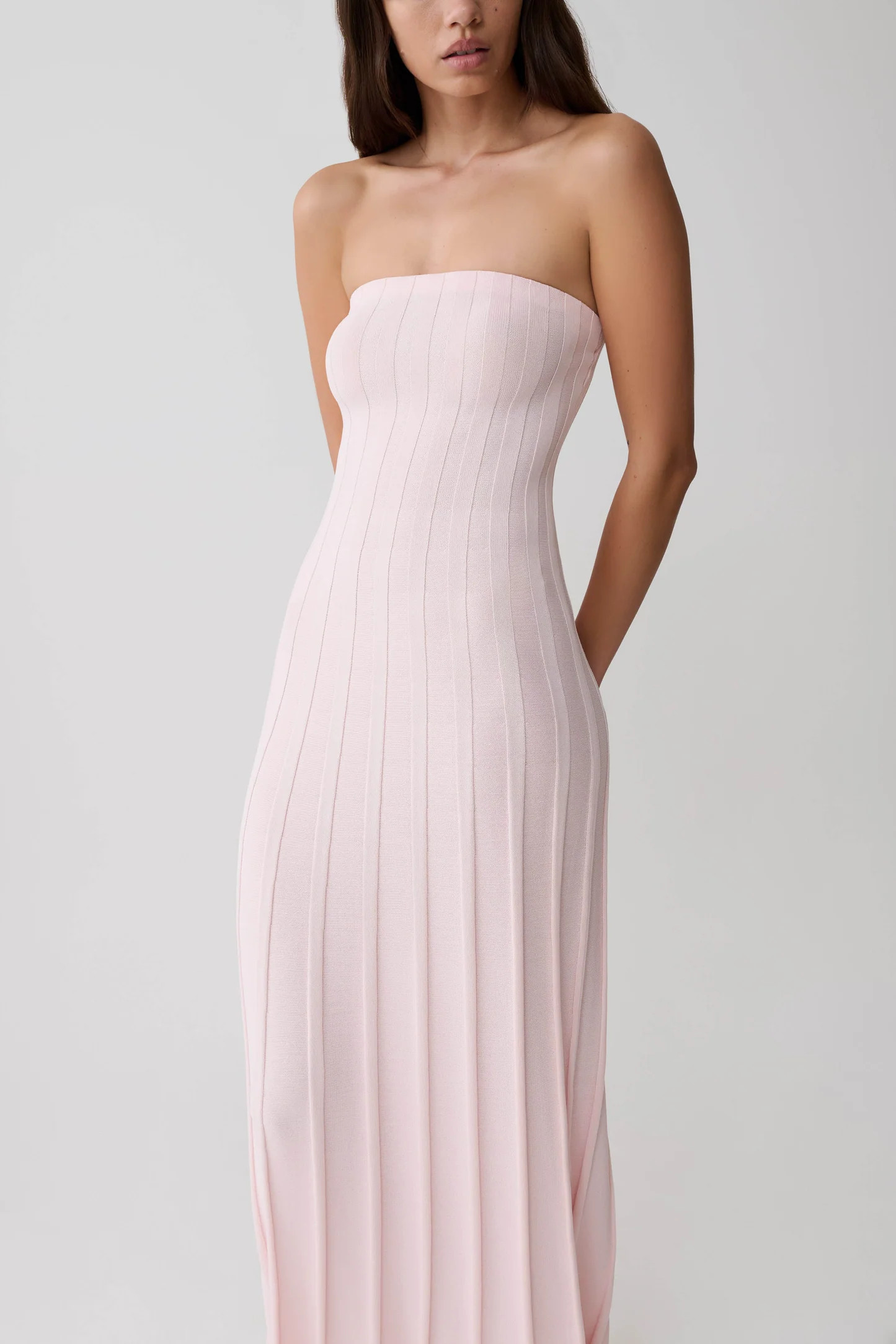 Pia Ribbed Strapless Maxi Dress - Baby Pink | MESHKI US