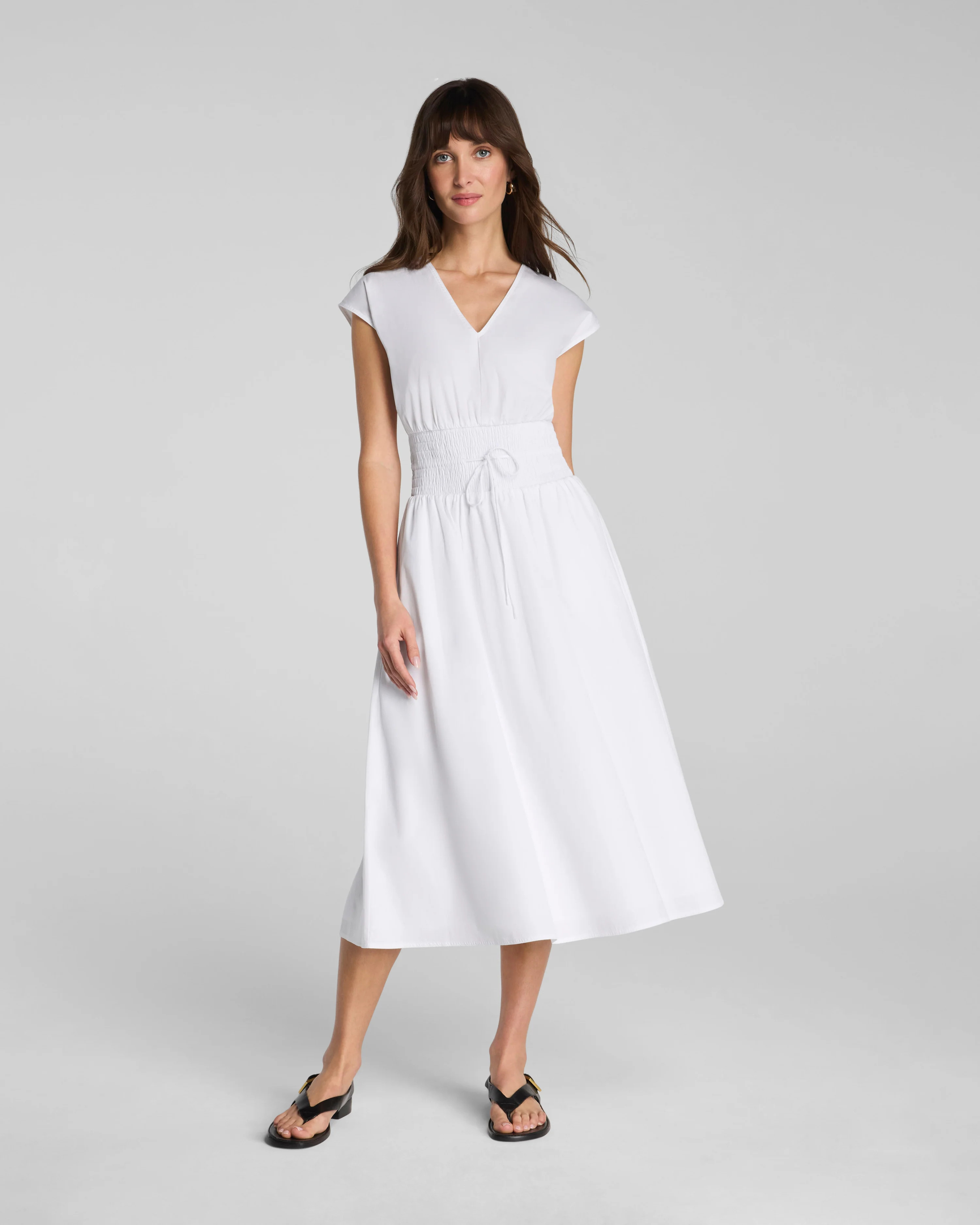SPANX® Poplin V-Neck Smocked Midi Dress | Supima® Cotton | Spanx