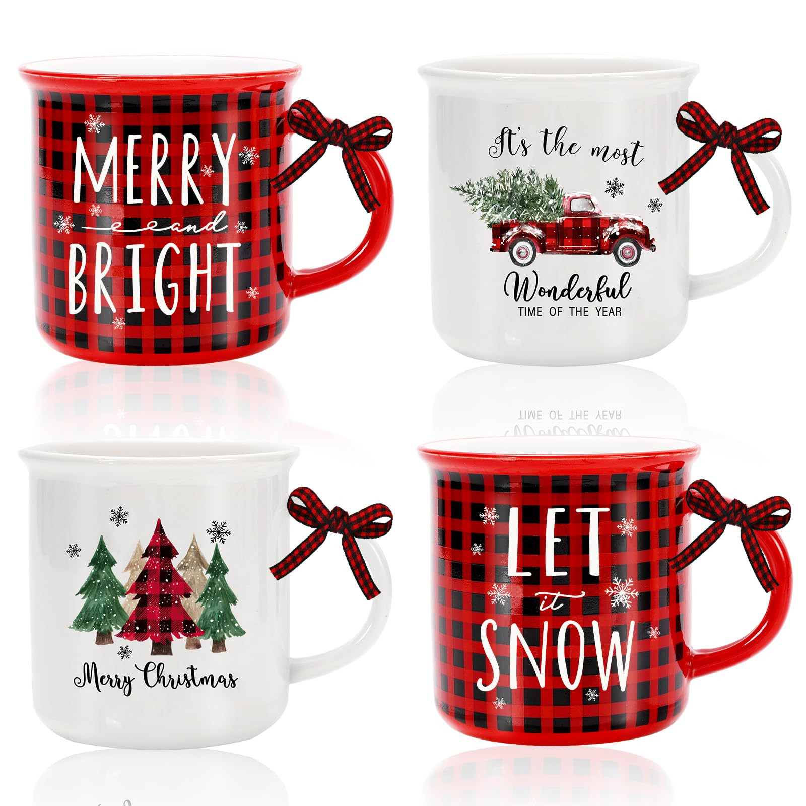 Whaline 4Pcs Christmas Mini Mugs with Plaid Ribbon Red Black Plaid Xmas Tree Truck Snowflake Mini... | Amazon (US)