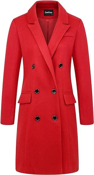 Chouyatou Women's Basic Designed Notch Lapel Double Breasted Mid-Long Wool Pea Coat | Amazon (US)