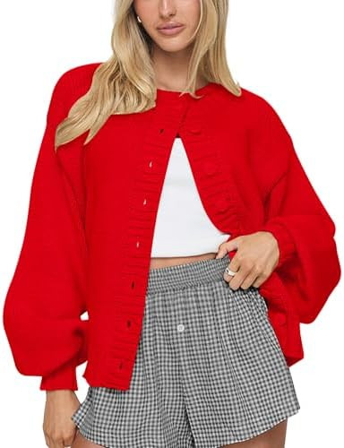 LOMON Cardigan for Women Lantern Long Sleeve Button Down Sweater Oversized Open Front Cardigan Sw... | Amazon (US)