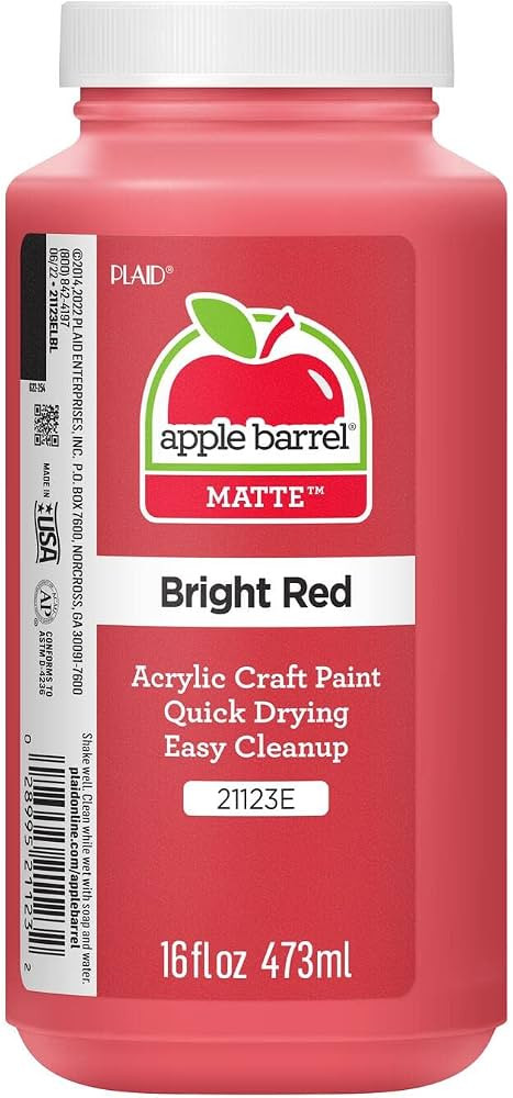 Apple Barrel Acrylic Paint in Assorted Colors (16 Ounce), 21123 Bright Red | Amazon (US)