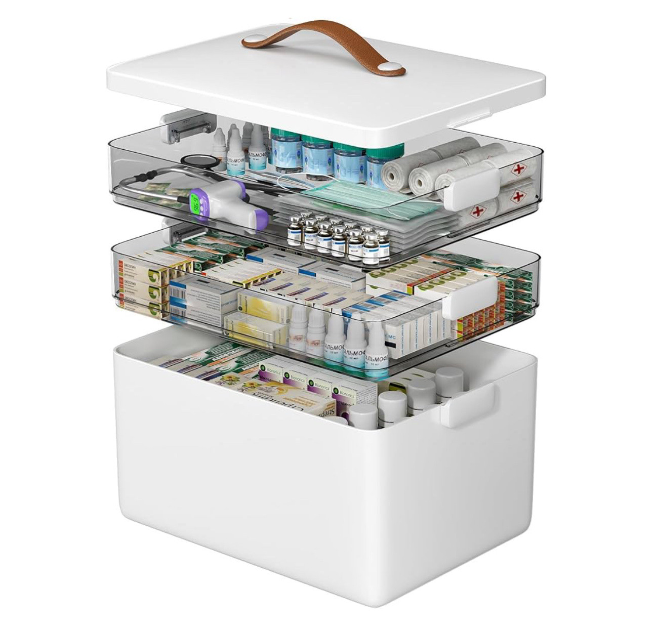 CTIME 3-Tier Medicine Organizer - Portable Medicine Cabinet with Leather Handle, Empty First Aid Kit for Home

#LTKHome