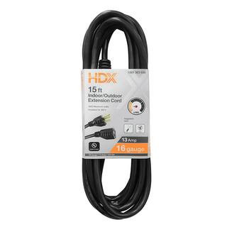 HDX 15 ft. 16/3 Light Duty Indoor/Outdoor Extension Cord, Black EXB-16315 - The Home Depot | The Home Depot