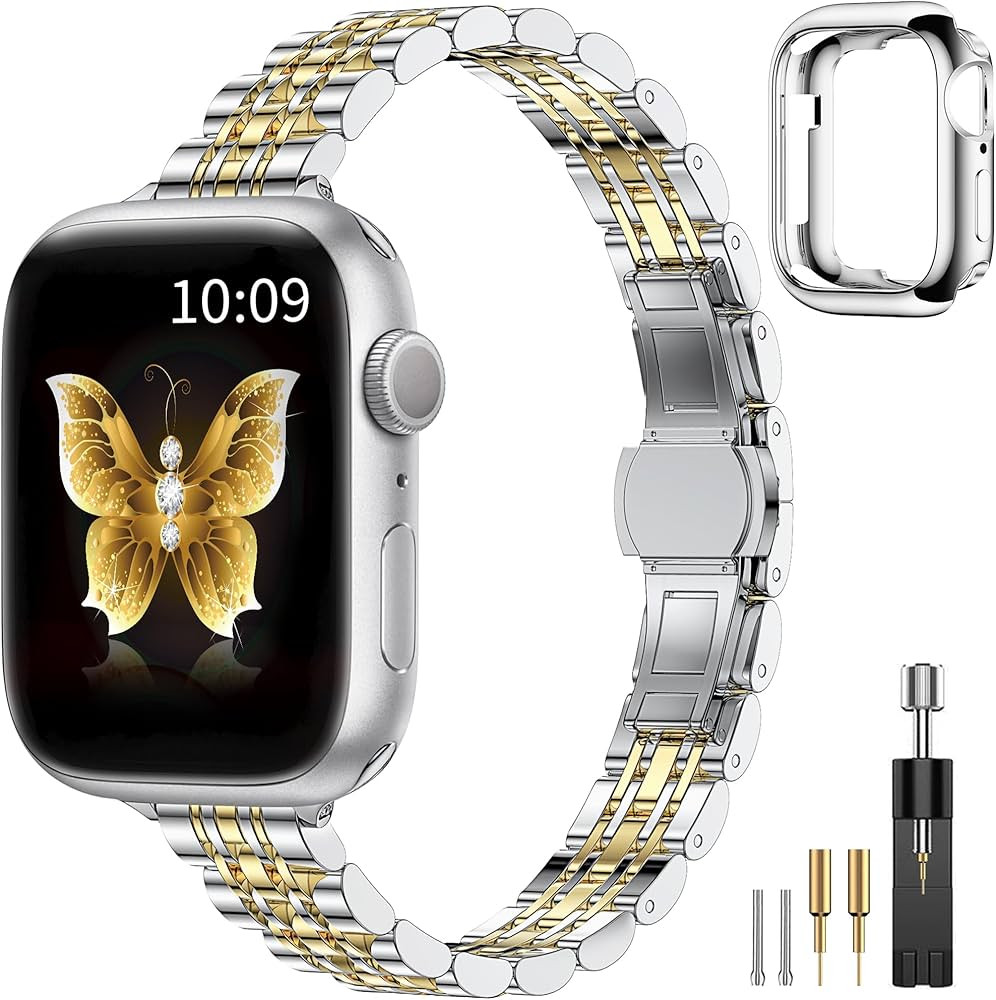 CTYBB Metal Slim Band with Case Compatible with Apple Watch Bands for Women 40mm 41mm 38mm 42mm, ... | Amazon (US)
