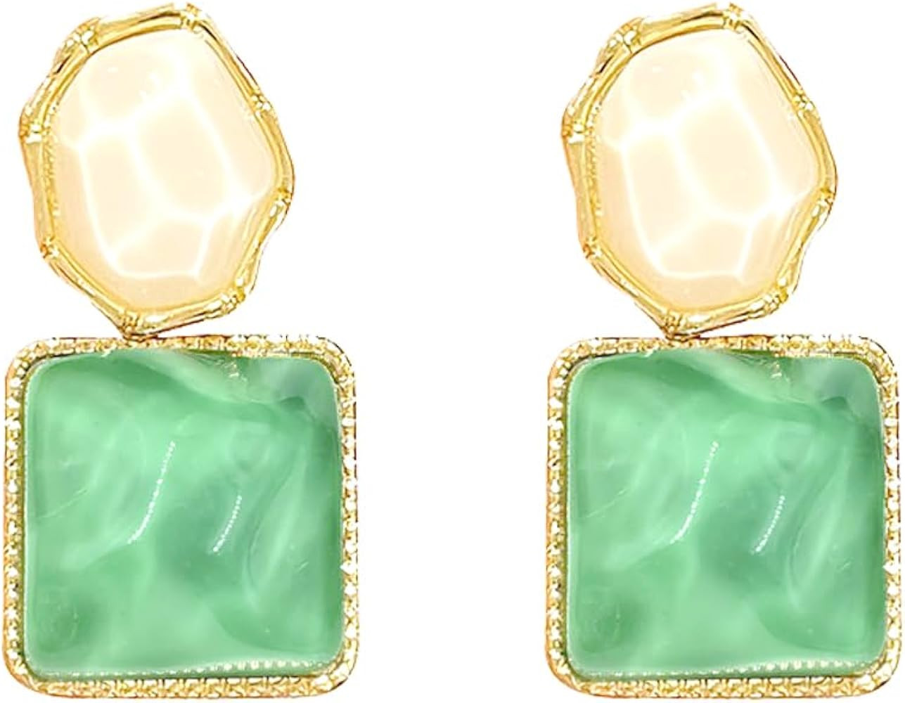 Asymmetric Rhomboid Dangle Earrings for Women Double Colored Irregular Geometric Studies Earrings... | Amazon (US)