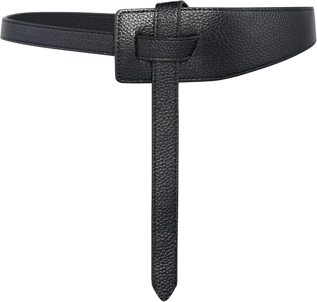 Women Faux Leather Tie Belt Knotted Wide Waist Belt for Jeans Jumpsuit Coat Dress | Amazon (US)