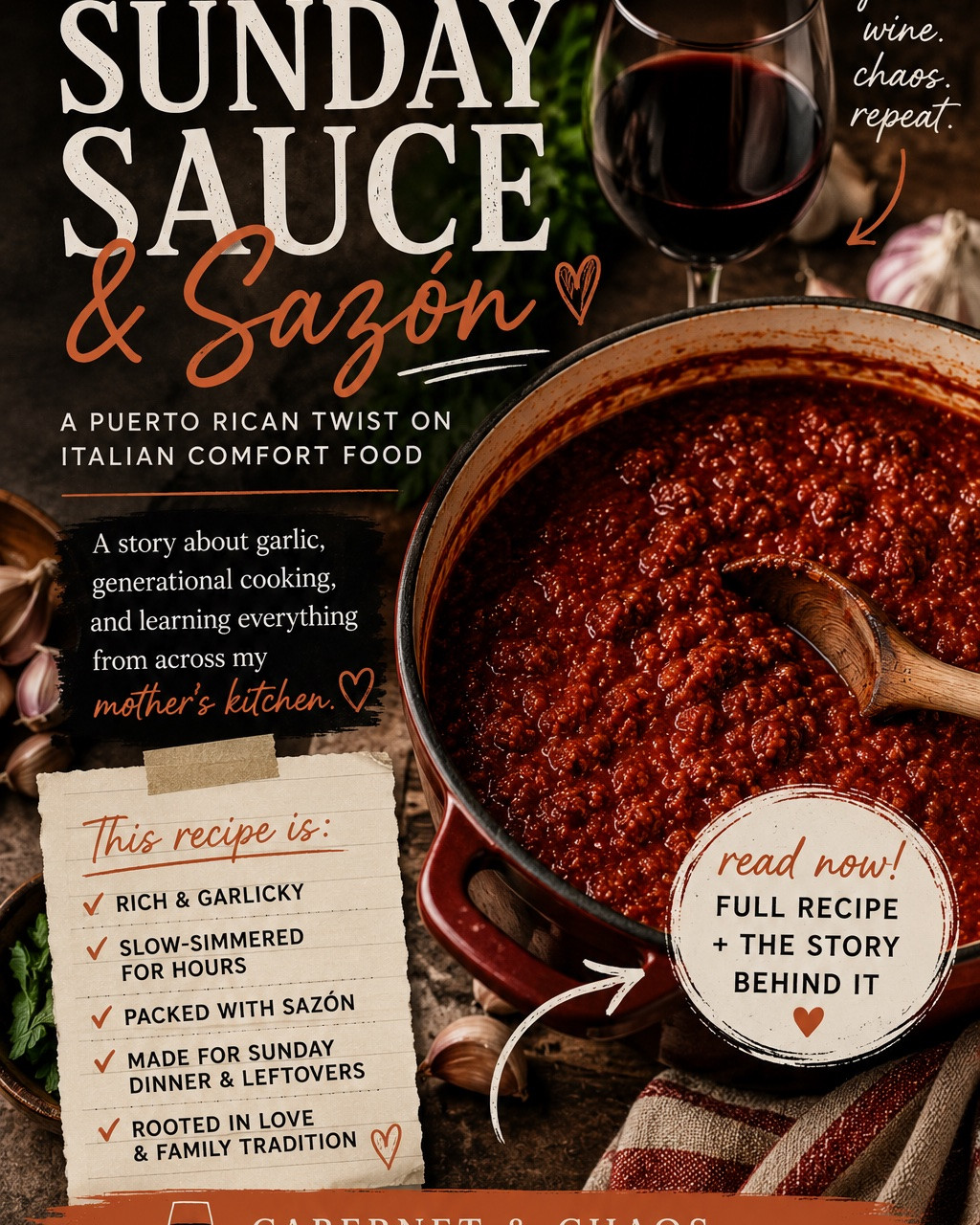 Sunday sauce isn't just a recipe—it's a memory. 🍅🍷

This rich, slow-simmered Sunday Sauce & Sazón was inspired by the loud Puerto Rican kitchens I grew up in, where recipes weren't written down and garlic was always measured with your heart.

I'm sharing the full story, recipe, and all the kitchen essentials I use to make it—from Dutch ovens and wooden spoons to the seasonings that bring it all together.

Shop the kitchen favorites and read the full post on Cabernet & Chaos. ❤️

#LTKfoodie #LTKHome #LTKmomlife