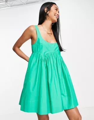 ASOS DESIGN square neck mini smock sundress in bright green | ASOS (Global)