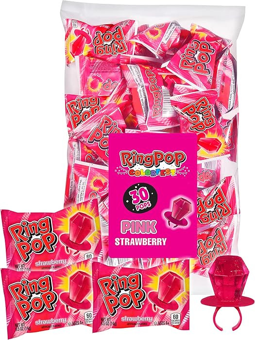 Ring Pop Pink Valentine's Candy, Individually Wrapped Pink Lollipops, Strawberry 30 Ct Bulk Sucke... | Amazon (US)