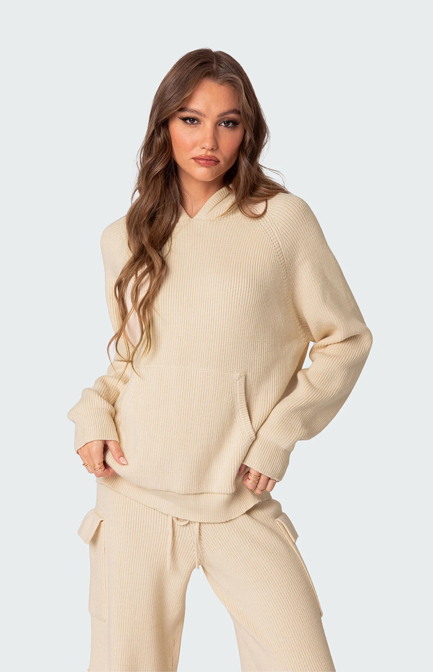Edikted Women's Wynter Oversized Knit Hoodie in Cream - Size Small | PacSun