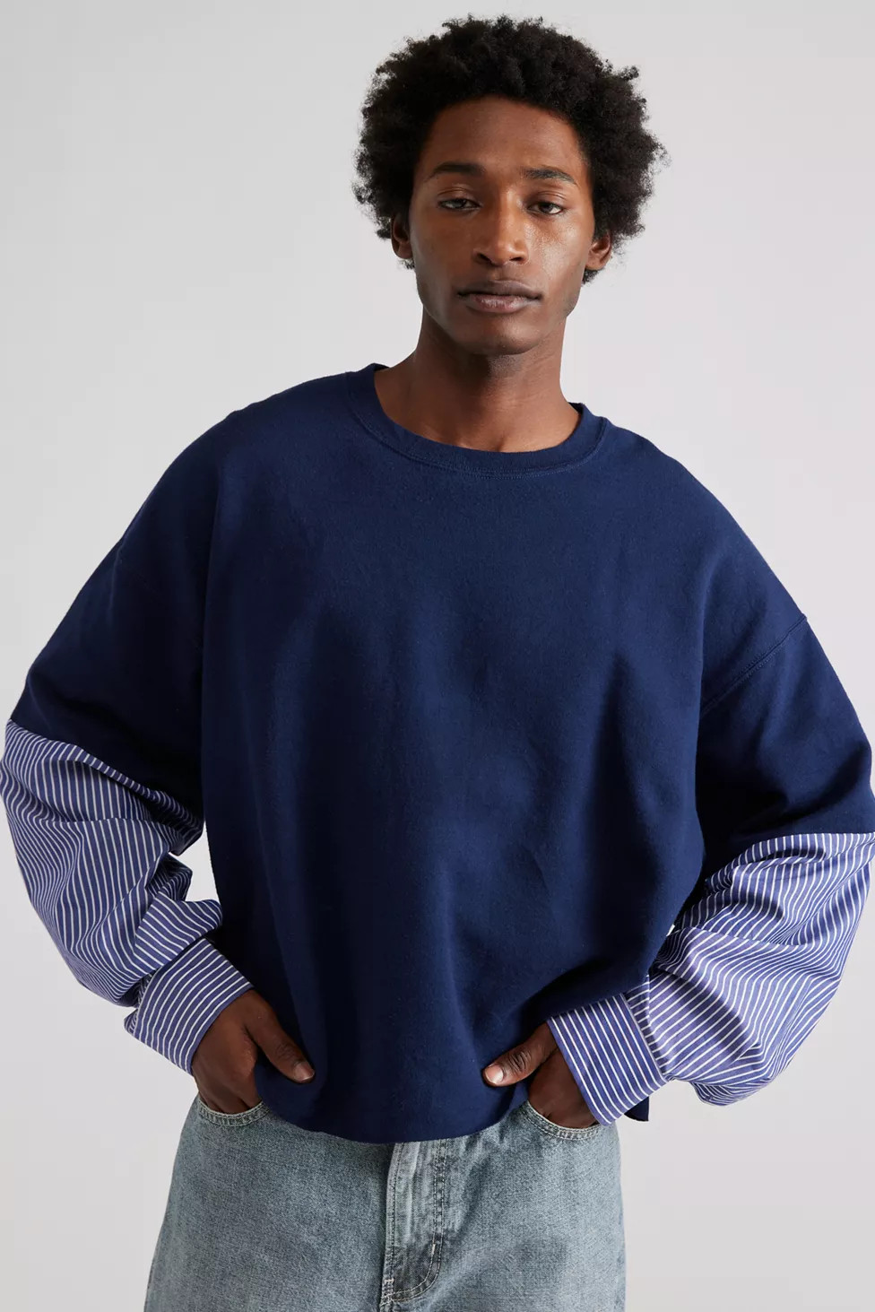Urban Renewal Remade Shirting Sleeve Crew Neck Sweatshirt | Urban Outfitters (US and RoW)