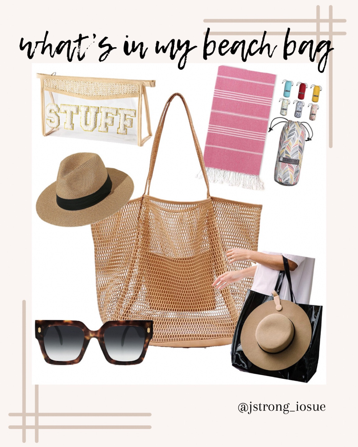 Amazon beach bag essentials and easy to pack for vacation too! Beach/pool tote is great for travel because it folds up! Hat and clip to attach to your bag for carrying. “Stuff” bag to carry your sunscreen and personal items. Oversized sunglasses to shade you from the sun and a Turkish towel that is quick dry and comes in a bag for easy travel….great for the beach! Hat has good coverage, comes in more colors and the sizing is adjustable! 

#LTKstyletip #LTKFind #LTKunder50