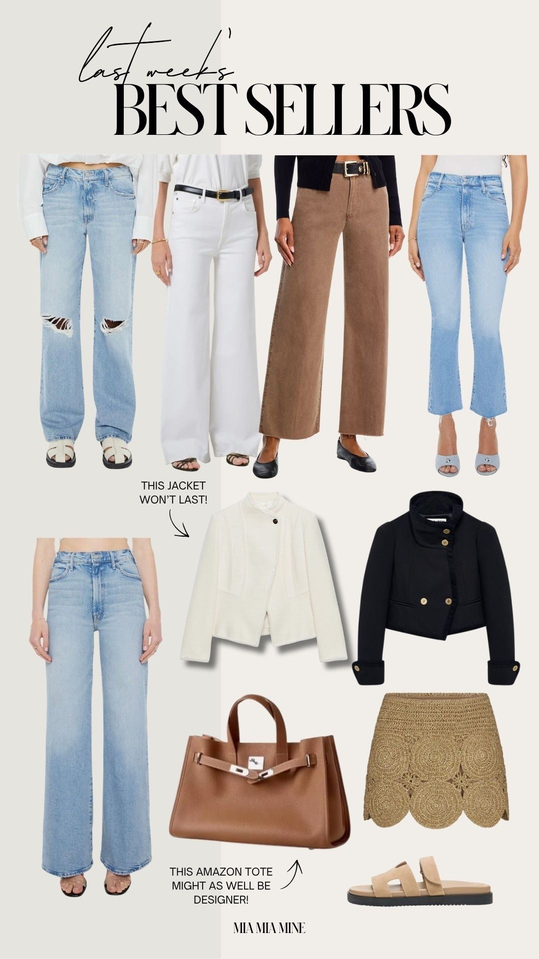 Last week’s best sellers
Mother denim wearing a 23 in distressed and a 24 in everything else
White citizens jeans wearing a 23 - back in stock at Anthro
Paige tan denim wearing a 23
Zara viral jacket back in stock wearing an XS 
Zara white fringe blazer wearing an XS
Hermes inspired sandals run TTS 
Hermes inspired bag - so good!


#LTKootd #LTKOver40 #LTKSeasonal