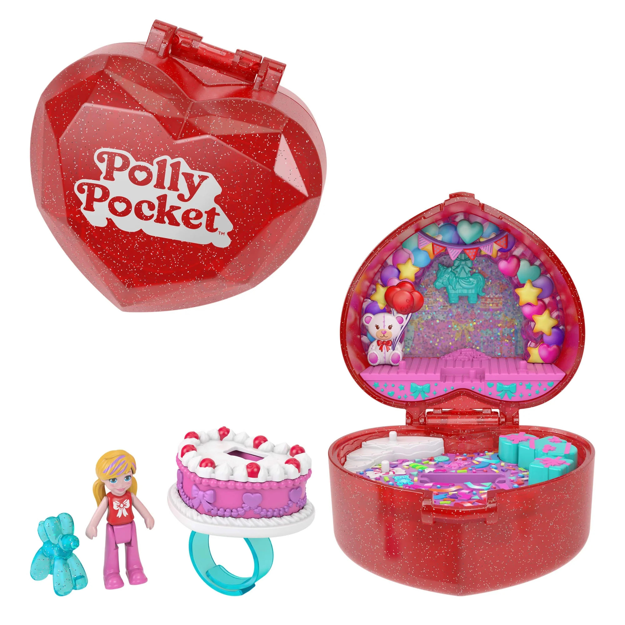 Polly Pocket Doll & Playset, Mattel 80th Anniversary Ring Box, Jewelry Box with Pet and Wearable ... | Walmart (US)